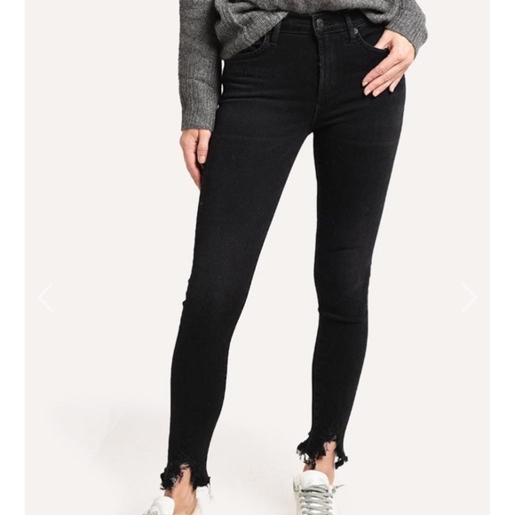 Agolde Size 25 Sophie Skinny Jeans Black Raw Hem Distressed Mid Rise Ankle Jean - Picture 1 of 6